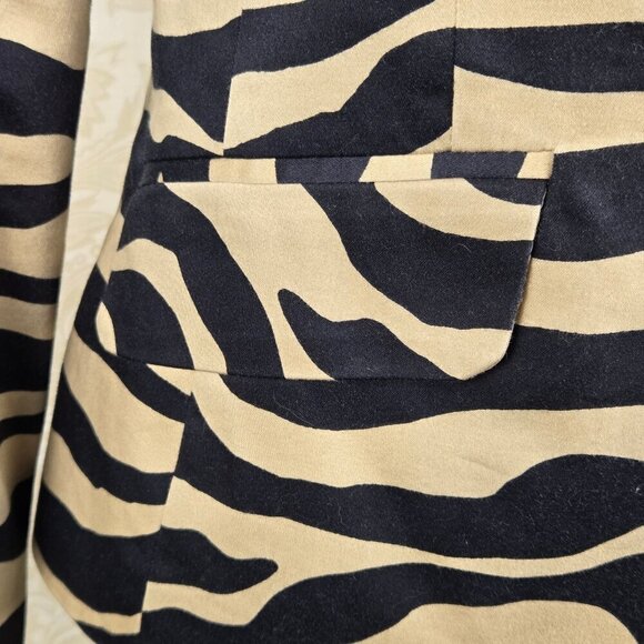 Jones New York Signature Size 4 Cream Black Animal Striped Blazer 1 Button Close - Picture 5 of 14